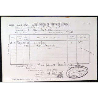 Attestation de services aériens de Pierre B.. 1962