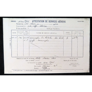 Attestation de services aériens de Pierre B.. 1962