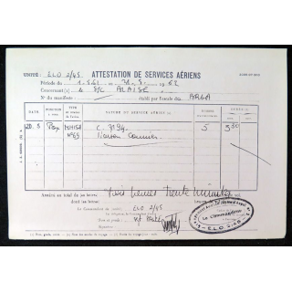 Attestation de services aériens de Pierre B.. 1962