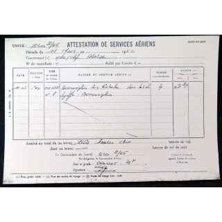 Attestation de services aériens de Pierre B.. 1962
