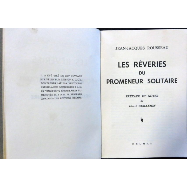 Les rêveries du promeneur solitaire de J.J Rousseau aux éditions Delmas