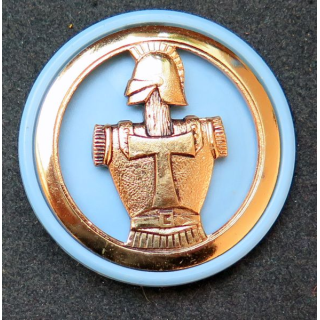 Insigne de béret des Transmissions Fabrication Bichet sur son support bleu clair
