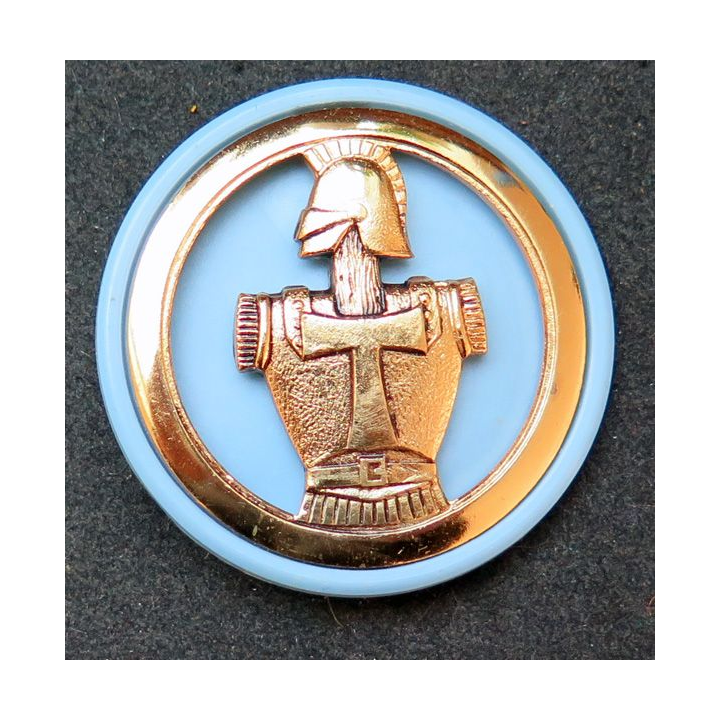 Insigne de béret des Transmissions Fabrication Bichet sur son support bleu clair