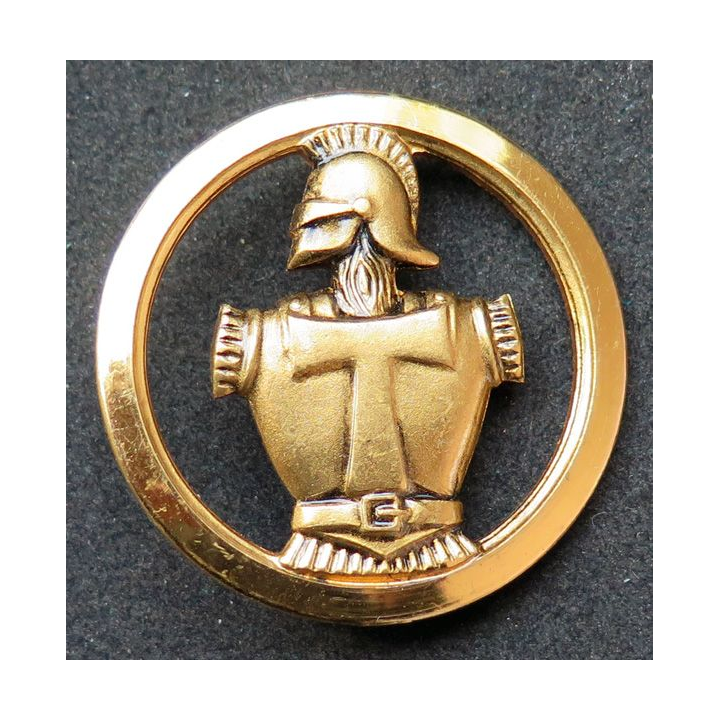 Insigne de béret des Transmissions Fabrication Bichet sur son support bleu clair