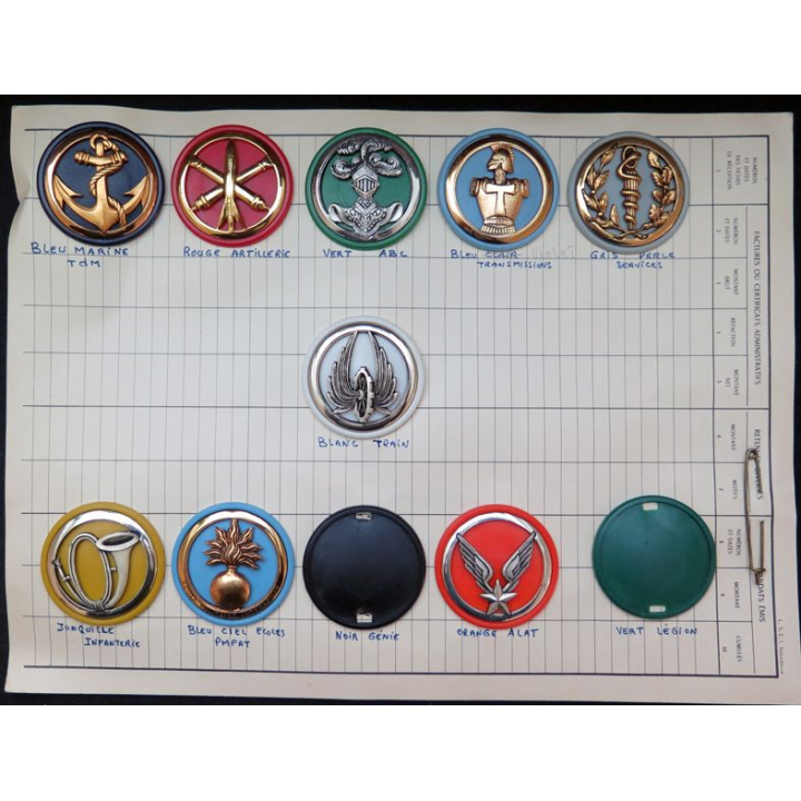 Insigne de béret de l'artillerie des Chasseurs alpins à pied Coinderoux sur son support plastique jonquille infanterie