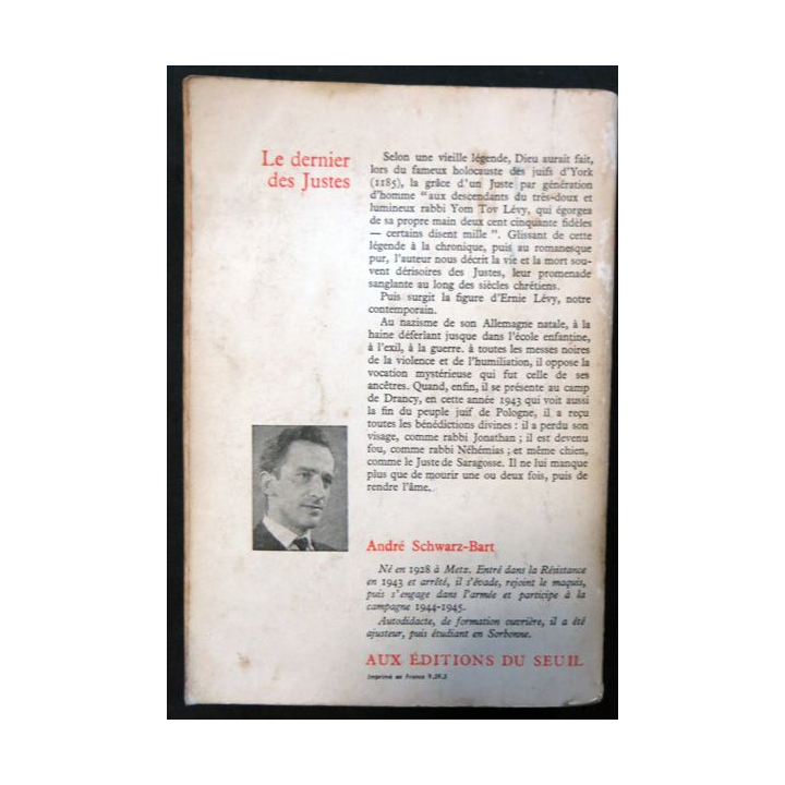 Le Dernier des justes de André Schwarz-Bart aux éditions du Seuil (1959)
