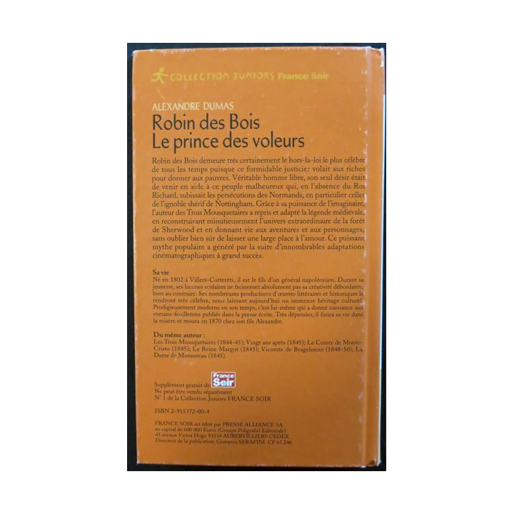 Robin des bois Le prince des voleurs d'Alexandre Dumas aux éditions Giunti Editore Milano