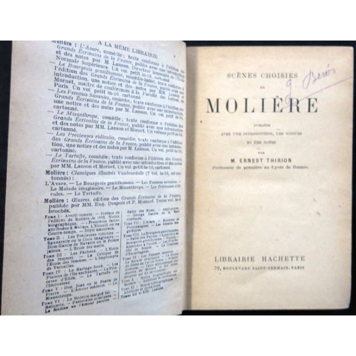 Molière - Scènes choisies notes de Ernest Thirion édité par la Librairie Hachette