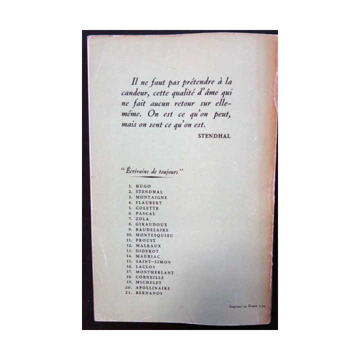 Stendhal par lui-même de Claude Roy aux éditions du Seuil (1954)