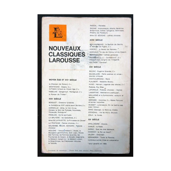 Molière - Le Misanthrope de  G. Sabayrolles aux éditions Nouveaux classiques Larousse