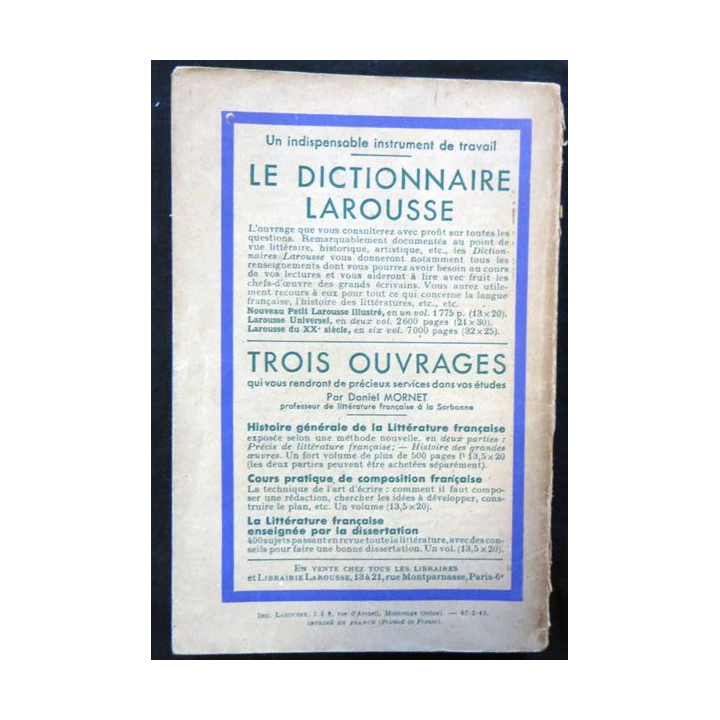 La princesse de Clèves Octobre 1934 par Mme De Lafayette aux éditions Librairie Larousse 7° édition