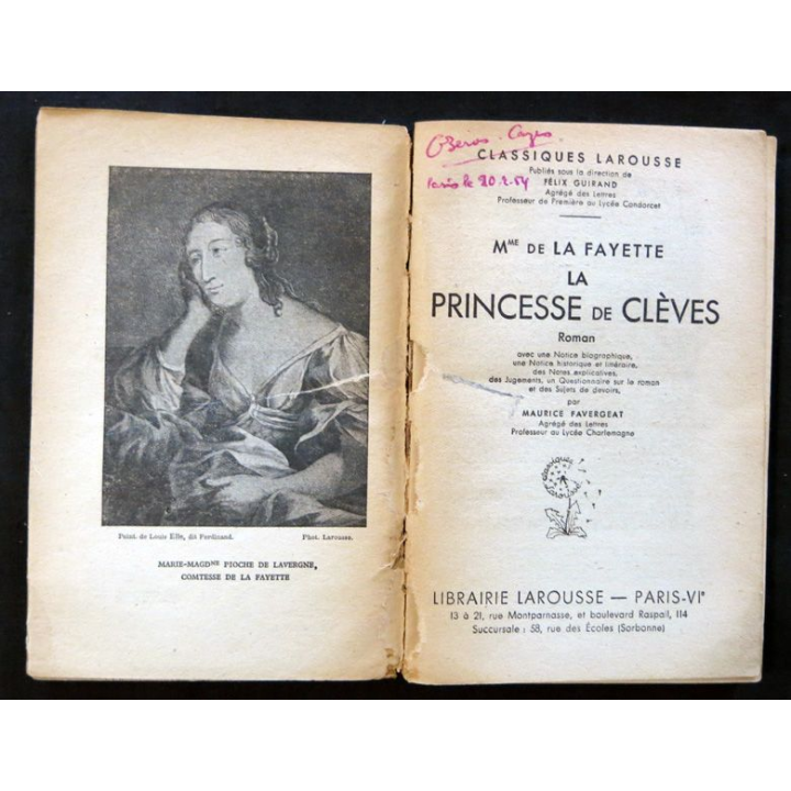 La princesse de Clèves Octobre 1934 par Mme De Lafayette aux éditions Librairie Larousse 7° édition