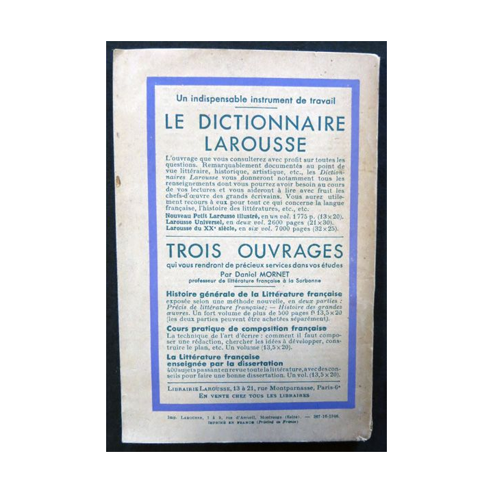 Poésies choisies décembre 1934 par Malherbe, Racan, Maynard aux éditions Librairie Larousse 8° édition