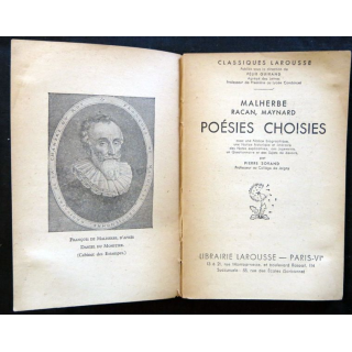 Poésies choisies décembre 1934 par Malherbe, Racan, Maynard aux éditions Librairie Larousse 8° édition