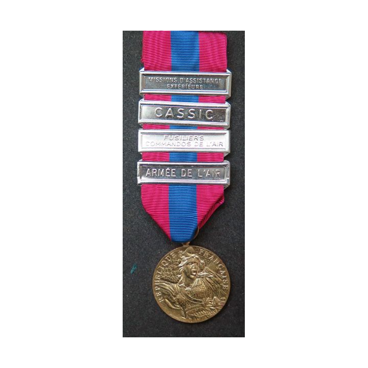 FRANCE : médaille de la défense nationale bronze doré avec 4 barrettes Armée de l'Air
