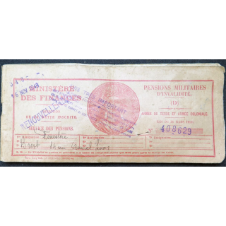 Carnet de pensions militaires d'invalidité 1949 Attribué