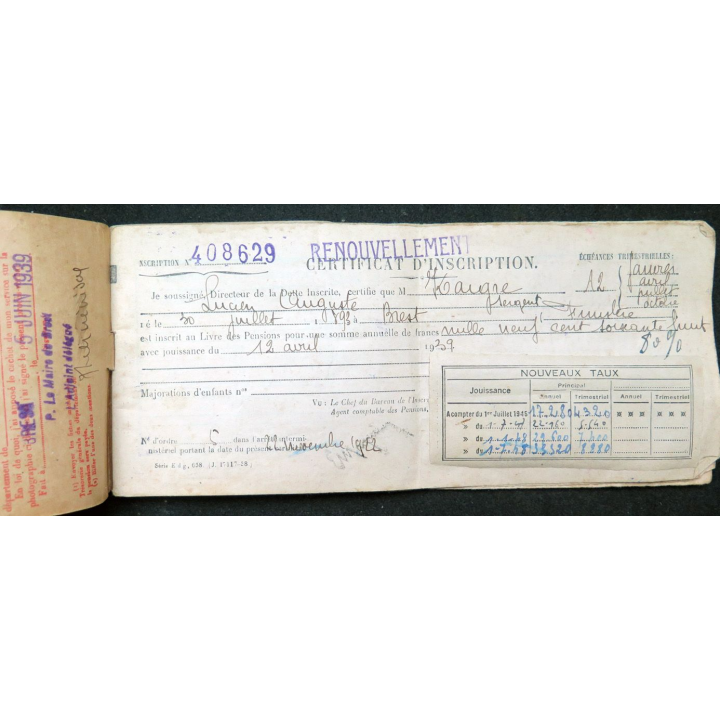 Carnet de pensions militaires d'invalidité 1949 Attribué
