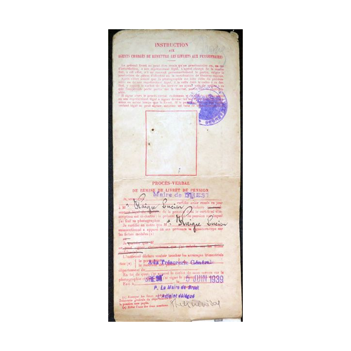 Carnet de pensions militaires d'invalidité 1949 Attribué