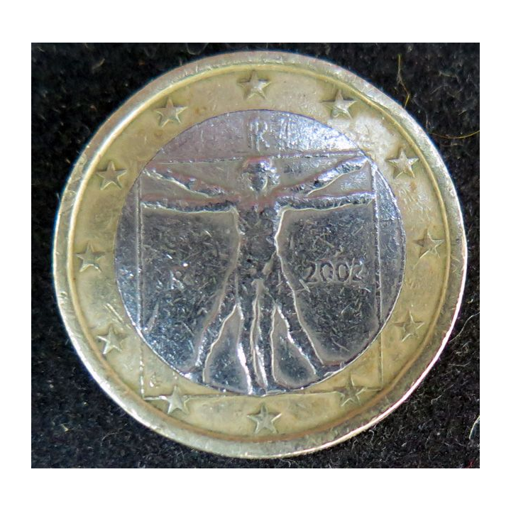 ITALIE : pièce de 1 euros effigie de l'Homme de Vitruve 2002
