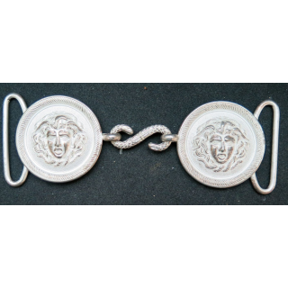 Boucle de ceinturon à deux plaques tête de méduse argenté diamètre 5 cm