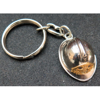 Porte clefs casque de pompiers argenté et doré