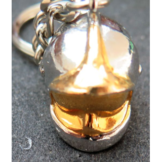 Porte clefs casque de pompiers argenté et doré