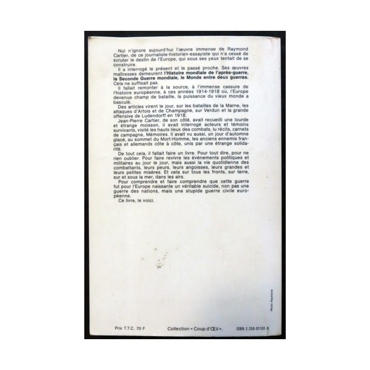 La première guerre mondiale 1914-1915 de Raymond & Jean-Pierre Cartier aux éditions Presses de La Cité