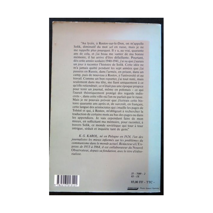 Solik tribulation d'un jeune polonais dans la Russie en guerre de K.S. Karol aux éditions Fayard