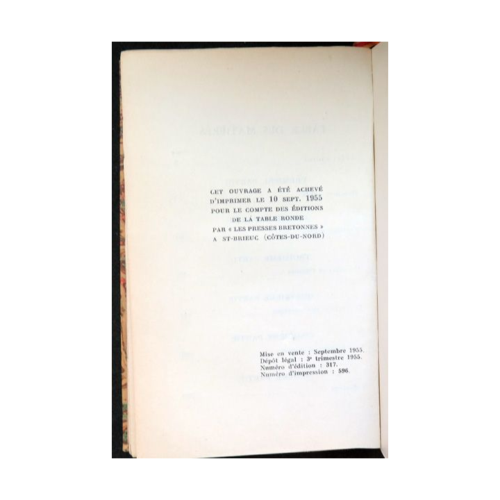 Noces de marbre par Olivier Quéant Ed. De la Table ronde 1955 demi cuir