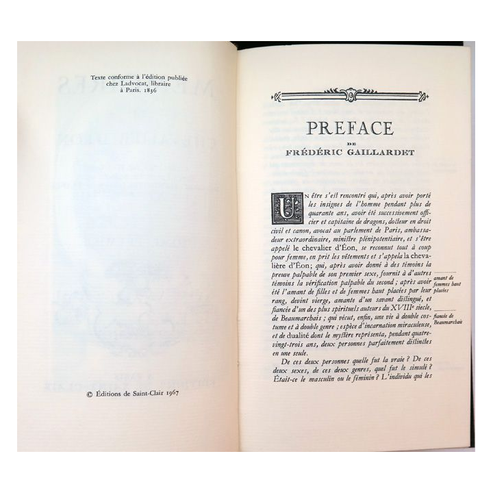 Mémoires du Chevalier d'Eon tomes 1 & 2 Editions de Saint-Clair 1967