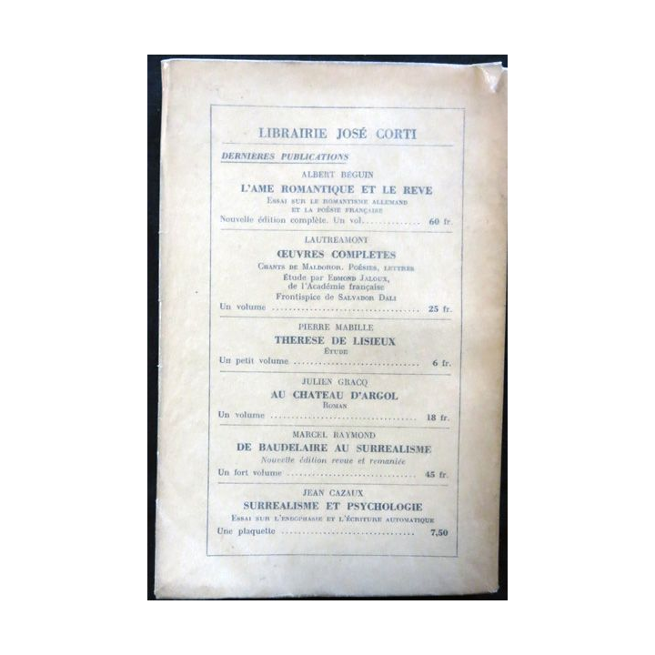 Lautréamont de Gaston Bachelard aux éditions Librairie José Corti 1939