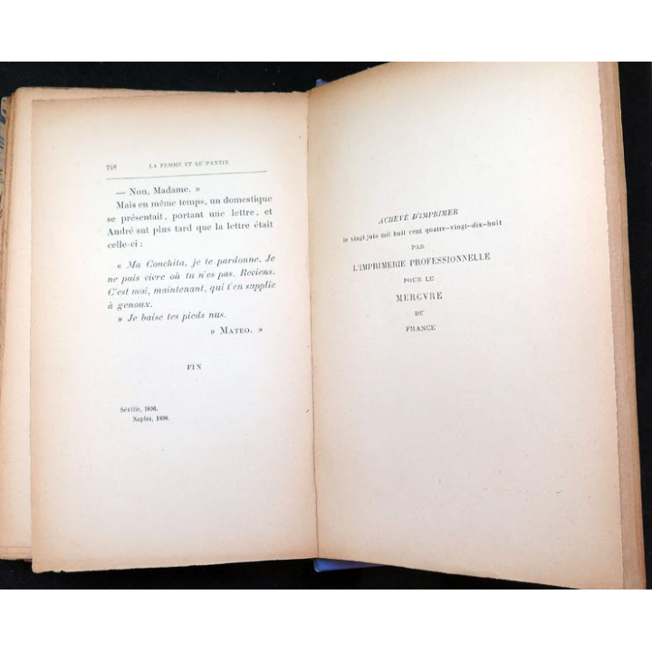La Femme et le Pantin de Pierre Louÿs 15° edition 1898 Cartonné