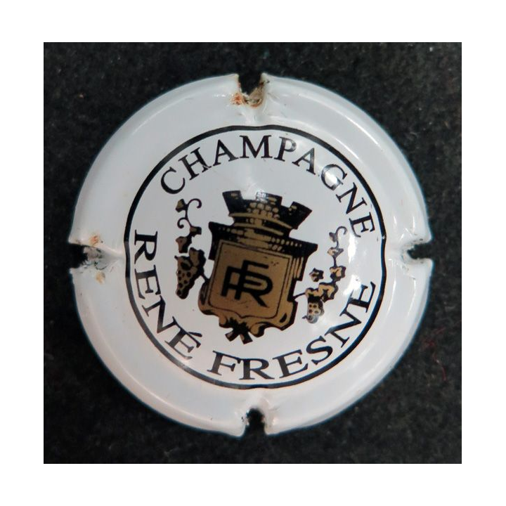 Capsule Muselet de bouteille de champagne FRESNE René n° 1 Blanc, Noir et or