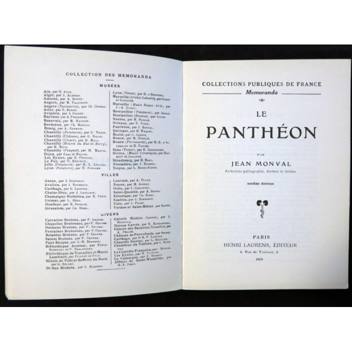 Collection Publiques de France : Le Panthéon de Jean Monval aux éditions Henri Laurens Editeur 1959
