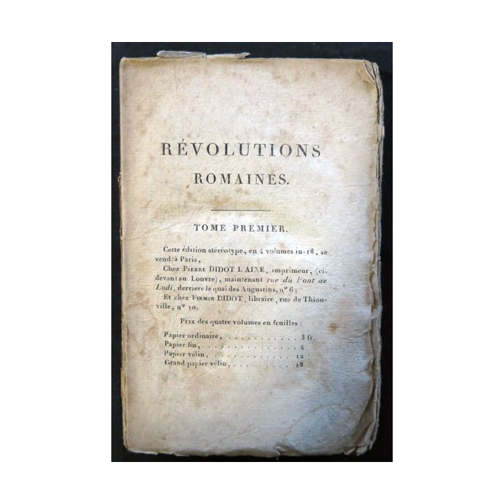 Révolutions romaines Tome premier par Vertot aux éditions Imprimerie Didot