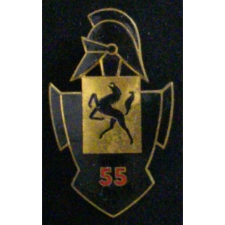 55° CGZ :insigne de la 55° compagnie du génie de zone en émail de fabrication Drago G. 1732 dos guilloché