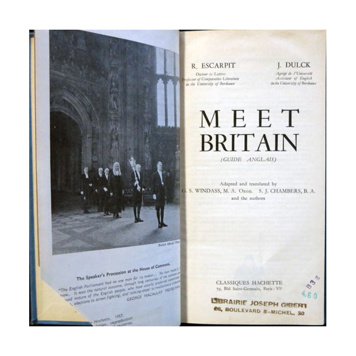 Meet Britain de Robert Ecarpit & Jean Dulck aux éditions Classiques Hachette 1957