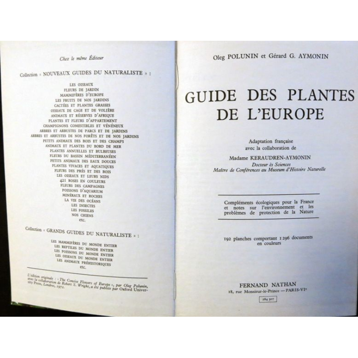 Guide des plantes et fleurs de l'Europe de Oleg Polunin & Gérard Aymonin aux éditions Fernand Nathan
