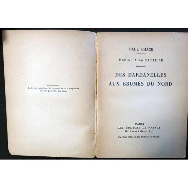 Marins à la bataille des Dardanelles aux brumes du Nord de Paul Chack aux Editions de France