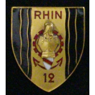 12° BG : insigne du 12° bataillon du génie RHIN en émail de fabrication Drago Romainville G. 1035 dos guilloché