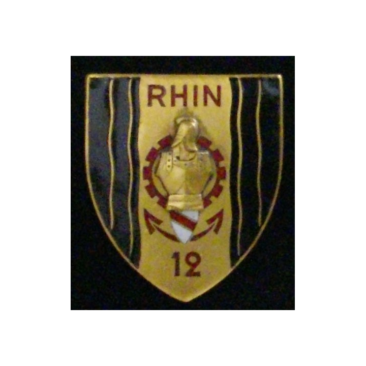 12° BG : insigne du 12° bataillon du génie RHIN en émail de fabrication Drago Romainville G. 1035 dos guilloché