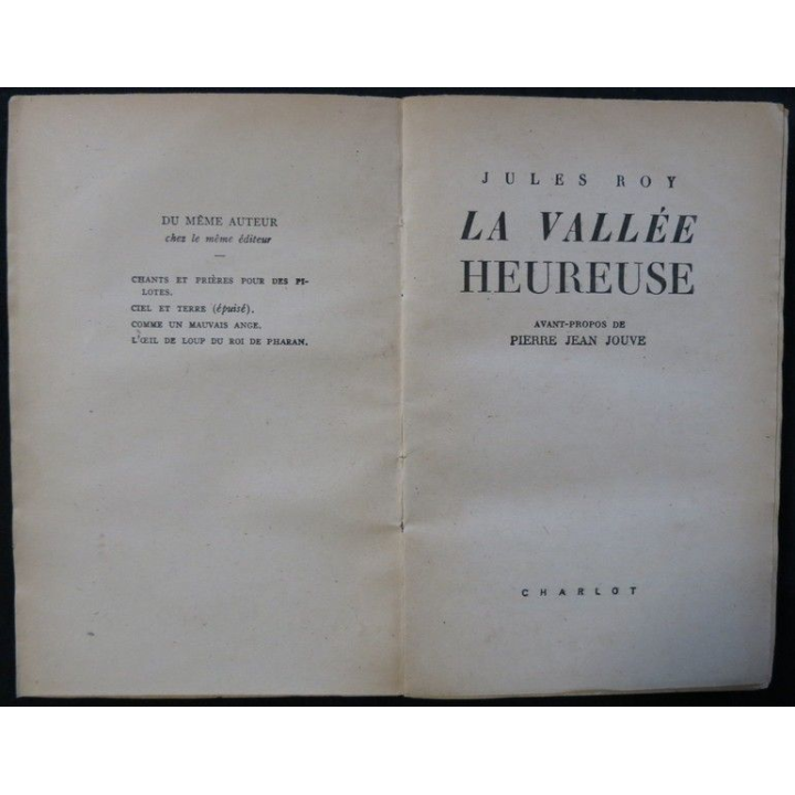 La vallée heureuse de Jules Roy aux éditions Charlot 1946