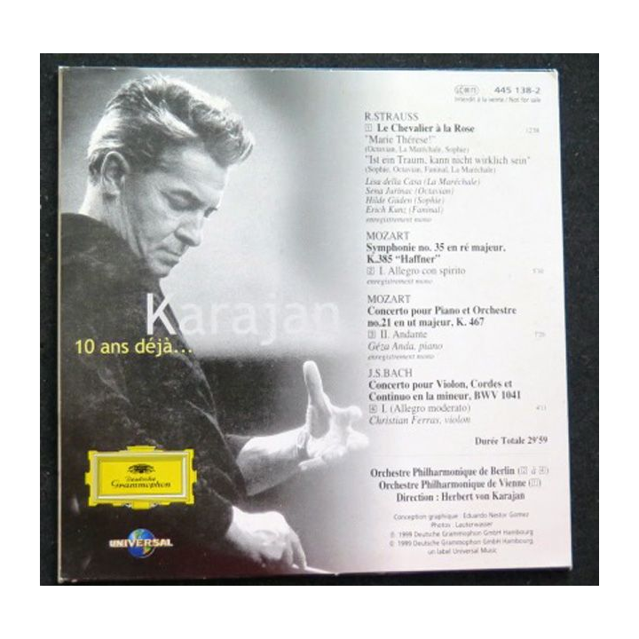 DISQUE CD KARAJAN 10 ans déjà Strauss, Mozart, Mozart, Bach