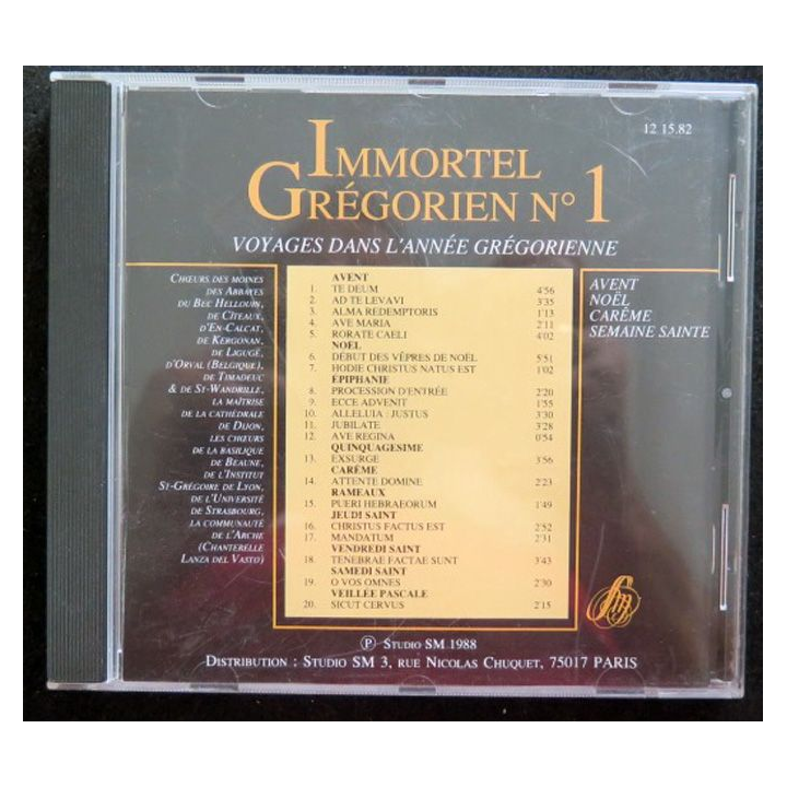 DISQUE CD Immortel Grégorien n° 1 Voyage dans l'année grégorienne