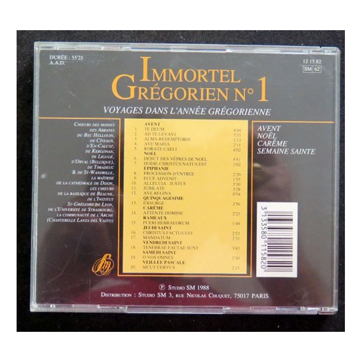 DISQUE CD Immortel Grégorien n° 1 Voyage dans l'année grégorienne
