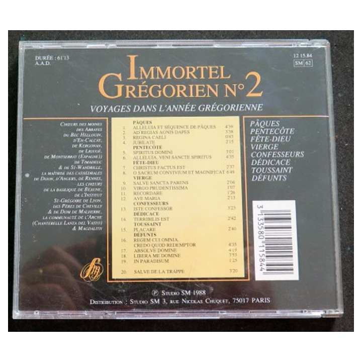 DISQUE CD Immortel Grégorien n° 2 Voyage dans l'année grégorienne