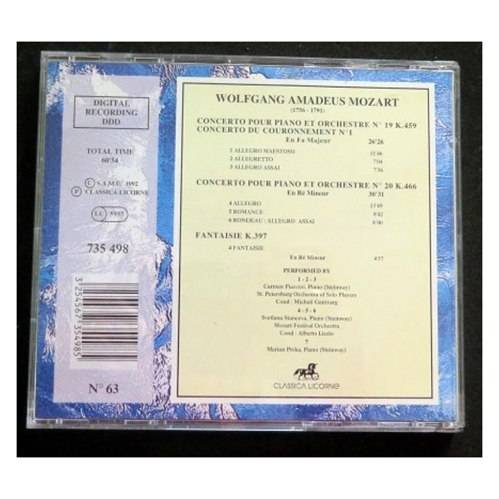 DISQUE CD MOZART concertos pour piano et Orchestre n° 19 et n° 20