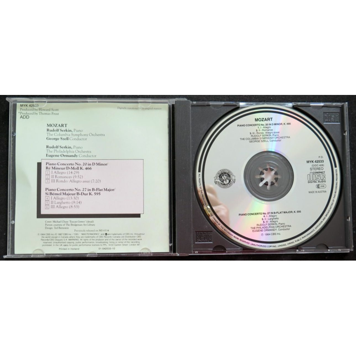DISQUE CD MOZART concertos pour piano n° 20 et n° 27