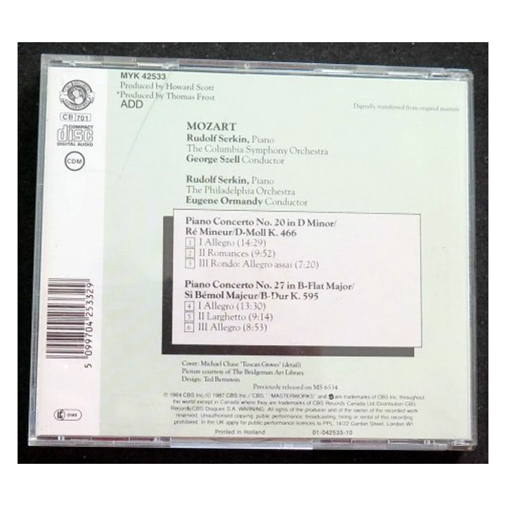 DISQUE CD MOZART concertos pour piano n° 20 et n° 27