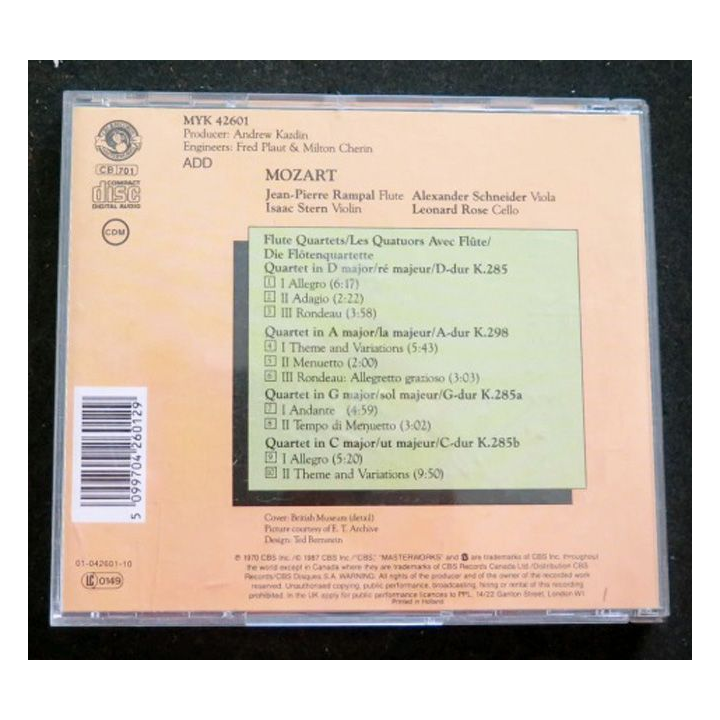 DISQUE CD MOZART Les quatuors avec flute